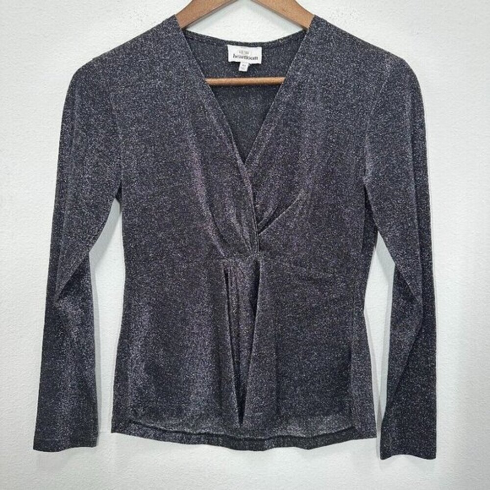 Heartloom Silver Drapey Wrap Blouse Shimmer Blouse Size XS Party‎ Chic